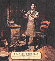 Charles Goodyear bei seinen Versuchen zum Vulkanisieren von Gummi mit Schwefel